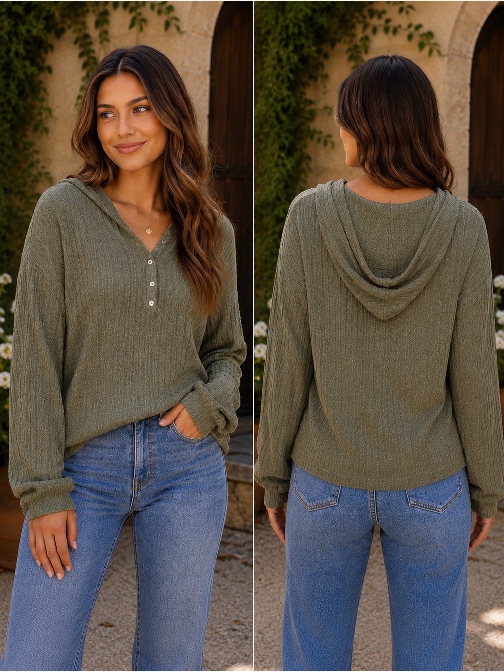 🌙✨ American Eagle Soft & Sexy Plush Ribbed Hoodie Top S/P Sage Green